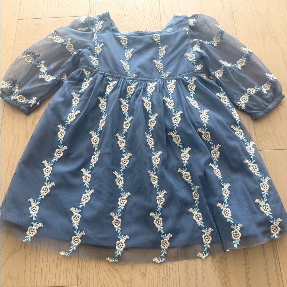 Janie and Jack Gray Dress with Cream Floral Details